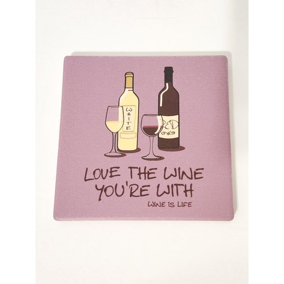 Set of 2 LOVE THE WINE YOUR WITH Wine Is Life Coasters Bar Home F8WX004 - Picture 3 of 5